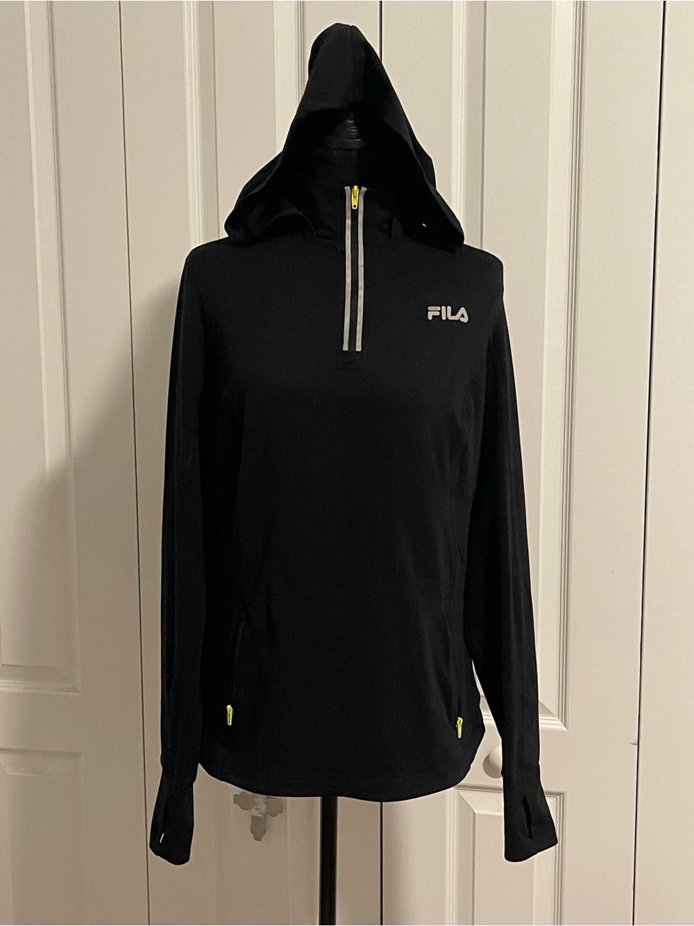 Fila Black Hooded Quarter-Zip with Neon Yellow Accents